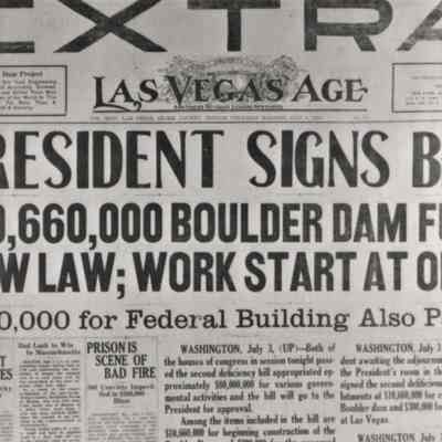 Hoover Dam - headline: "President Signs Bill "