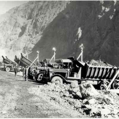 Hoover Dam construction: equipment: trucks