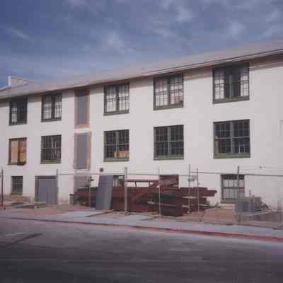 Boulder Dam Hotel renovations for fire escapes, south side, January 27, 1998