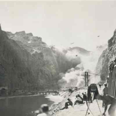 Hoover Dam construction: blasting