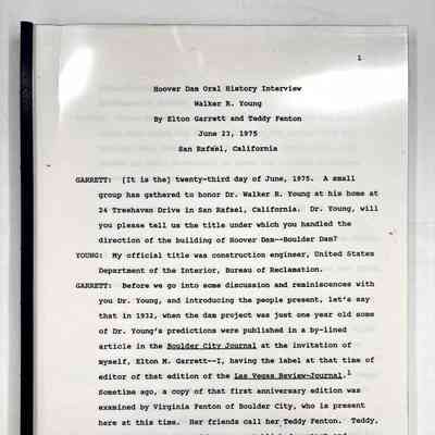 Hoover Dam Oral History Interview; Walker R. Young