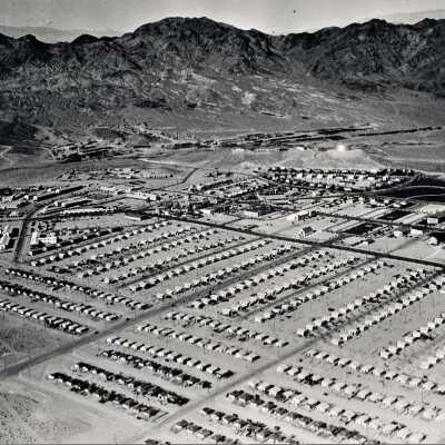 Boulder City aerial view, northwest, late 1934