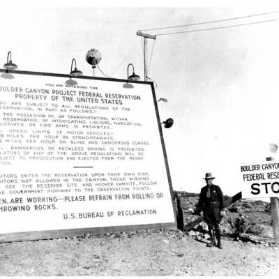 Boulder City law enforcement -Hoover Dam reservation gate 1932