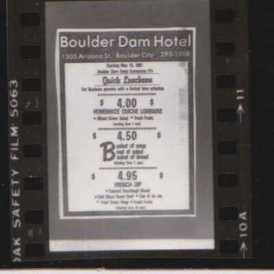 Boulder Dam Hotel-"Quick Luncheon" advertisement May 1981