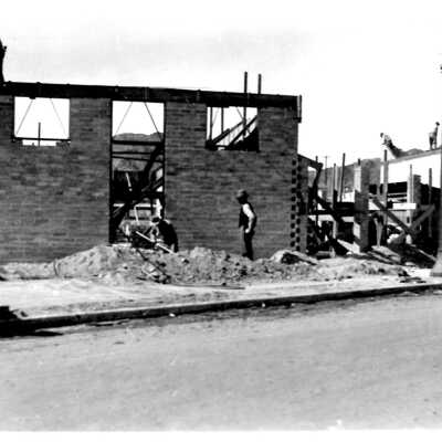 Boulder City grocery store: Boulder Drugstore & Manix & Vaughn Department Stores under construction