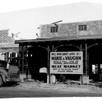 Boulder City grocery store: Boulder Drugstore & Manix & Vaughn Department Stores under construction