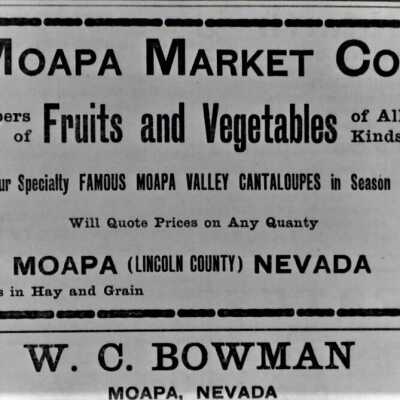 Moapa, NV. Advertisement for the Moapa Market Co. Las Vegas Age Nov. 7, 1908