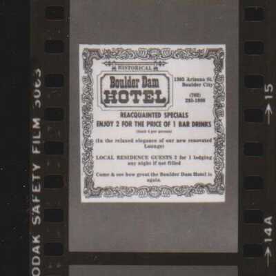 Boulder Dam Hotel; 2-for-1 bar drinks in the cocktail lounge July 1983