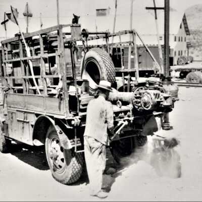 Men boring hole into ground in Boulder City, NV. 1931
