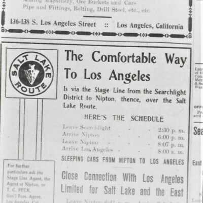 Salt Lake Route, The comfortable way to Los Angeles from Searchlight October 9, 1908