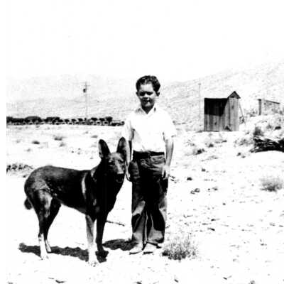McKeeversville, NV. 1931-1932 Edgar Blair with dog, Cotton
