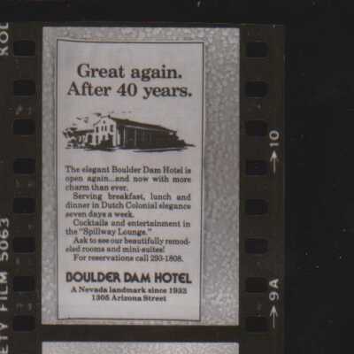 Boulder Dam Hotel- "Great Again." advertisement without photo January 29, 1981