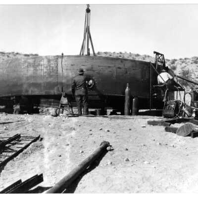 Boulder City Water system: Boulder City's regulating water tank under construction, 1931