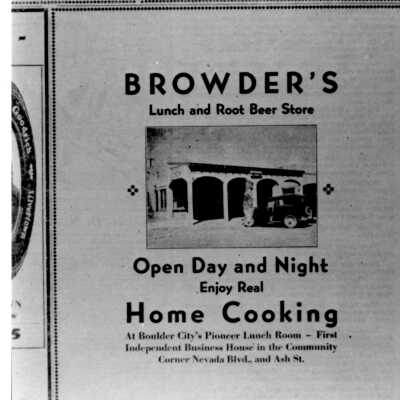 Boulder City restaurants: Browder's Lunch 1932: Advertisement