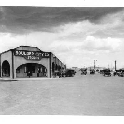 Boulder City Company department stores & business district in the foreground 1932