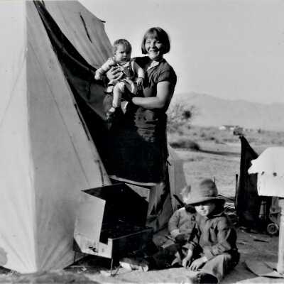 Mother and three children in Las Vegas, Hooverville, c.1931-32. "The Jungles"