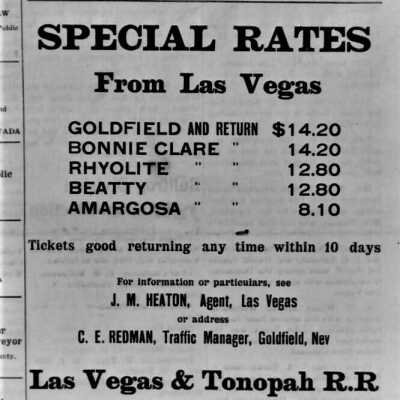 Las Vegas and Tonopah Railroad Advertisement November 9, 1912