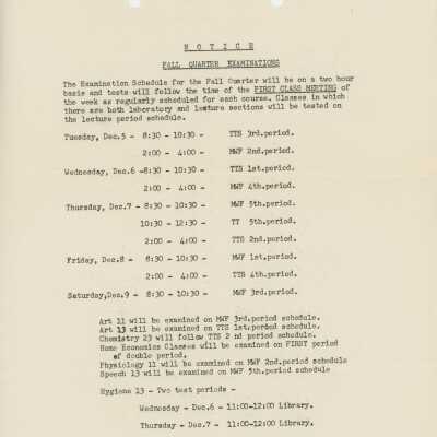 Ward-Belmont Fall Examination Schedule