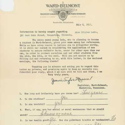 Ward-Belmont 1915 Admission Documents (Reference Letters)