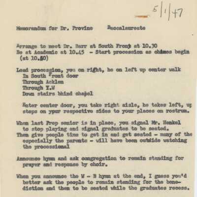 Baccalaureate Memo, 1947
