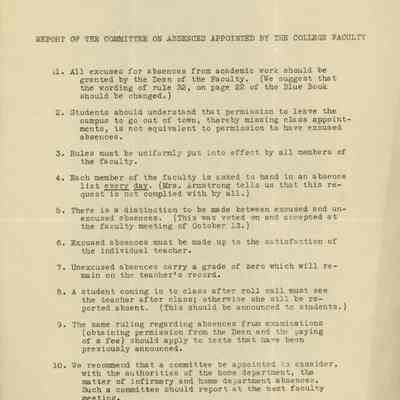 Report of the Committee on Absences Appointed by the College Faculty