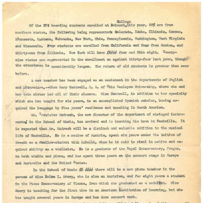 Belmont College Notes (1910-1912)