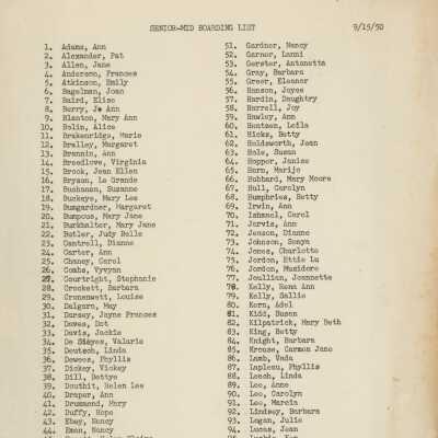 Senior-Mid Boarding List, 1950