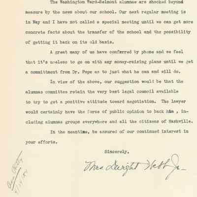 Letter to Patty Chadwell from Mrs. Dwight Webb, March 1951