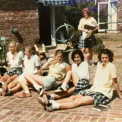Sitting in the sun in the senior courtyard.