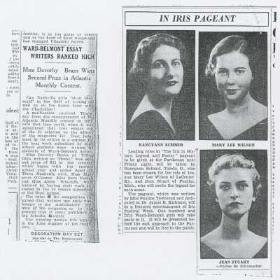 In Iris Pageant & Ward-Belmont Essay Writers Ranked High (Newspaper Clippings)