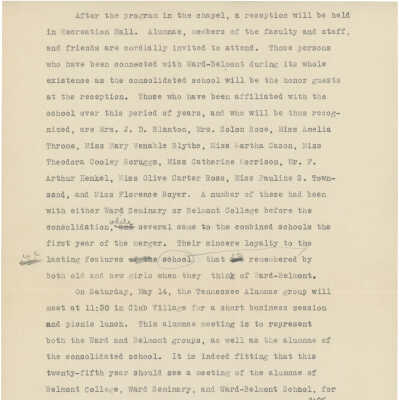 Articles from the 25th anniversary of Ward Belmont