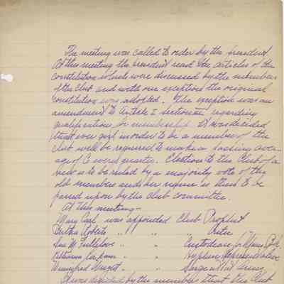 The Twentieth Century Club of Ward-Belmont December 8, 1916 Meeting Minutes