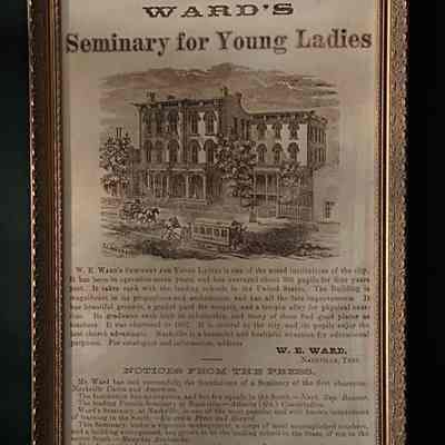 Framed advertisment for Ward's Seminary for Young Ladies