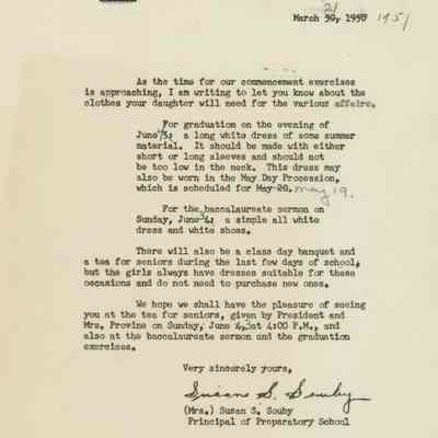 Letter to Parents from Susan Souby, 1950-51