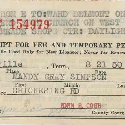 Temporary Driving Permit for Mandy Simpson '54