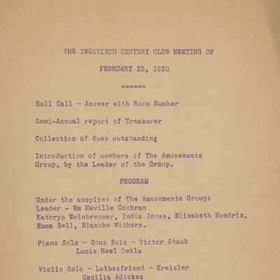 The Twentieth Century Club Meeting of February 25, 1920