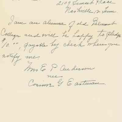 Letter and Pledge from Alumna, 1951