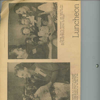 Newspaper clipping "Luncheon Honors Aums"