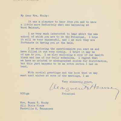 Letter to Susan Souby from Abbot Academy, 1951