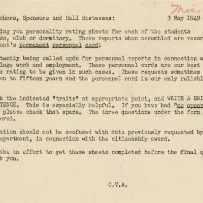 Personality Memo, 1949