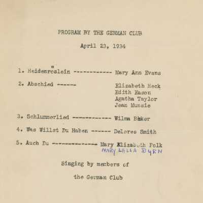 German Club Program, 1934