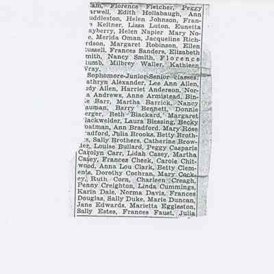 List of Student's Names, unknown year