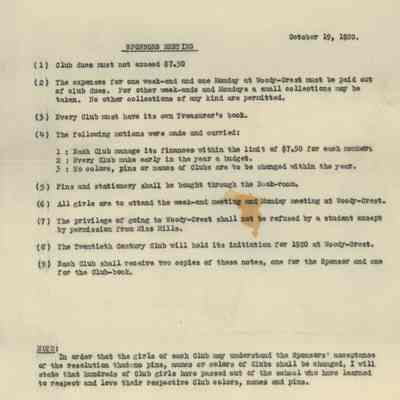 Ward-Belmont Club Sponsors Meeting October 19, 1920
