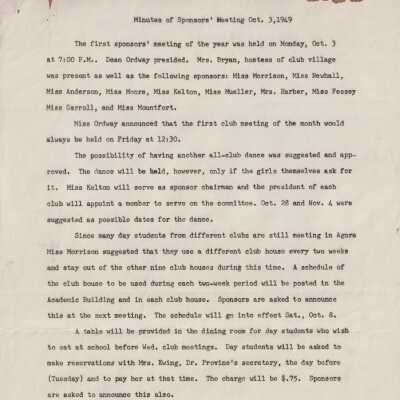 Sponsors' Meeting Minutes, 1949