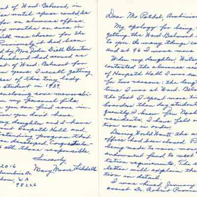 Letter from Mary Moore Liddell to Dr. Mary Ellen Pethel 2018