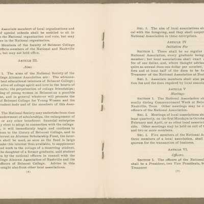 Continuation of Constitution of the Alumnae Association of Belmont College, Article II Sec 5 - Article VI Sec 1: Page 8-9