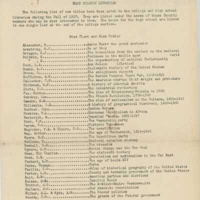 Ward Belmont Libraries Fall 1937