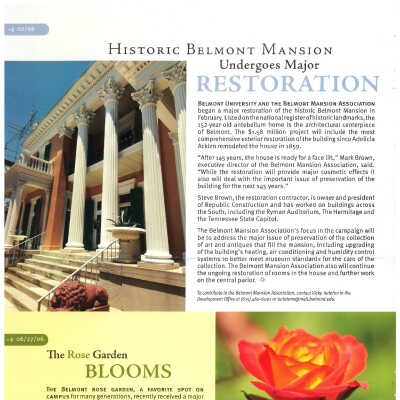 "Historical Belmont Mansion Undergoes Major Restoration" article