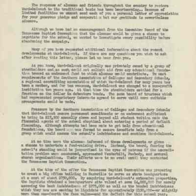 Draft of Letter to Ward-Belmont Alumni and Friends, April 1951