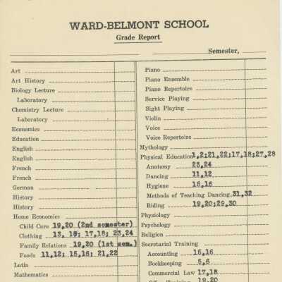 Ward-Belmont Report Card, Blank